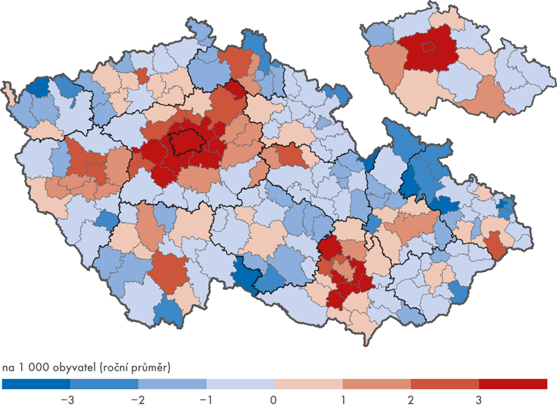 Přírůstek/úbytek stěhováním obyv. ve věku do 29 let podle SO ORP, 2011–2016