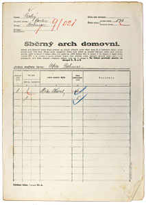 Sběrný arch domovní použitý při sčítání roku 1921.